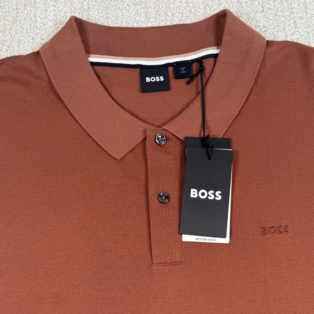NEW Hugo Boss Mens 3XLT Brown Pallas Short Sleeve Pique Cotton Polo Shirt